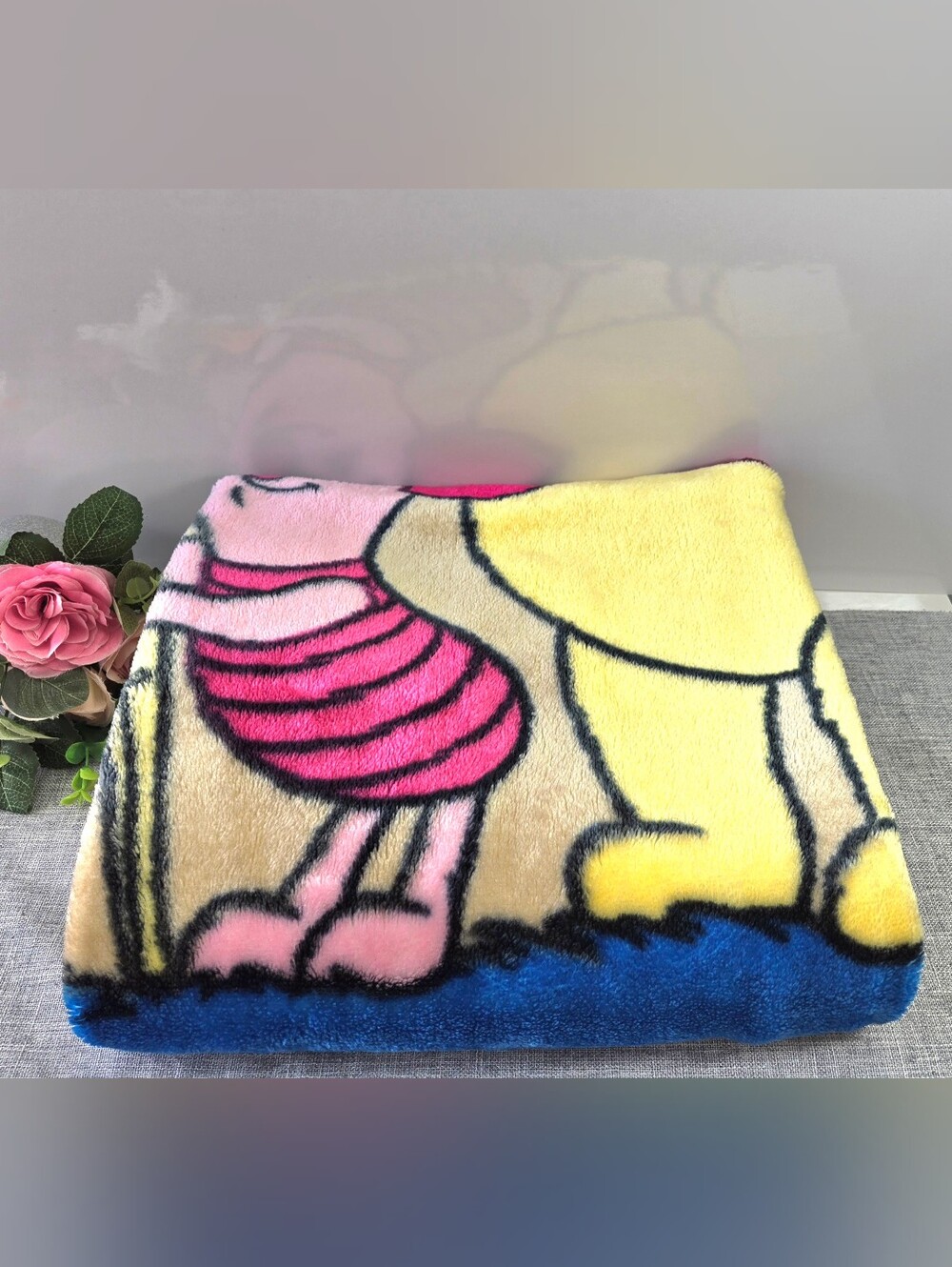 VTG 90s Disney Winnie The Pooh Fleece Throw Blanket Wondering Up At Stars Piglet